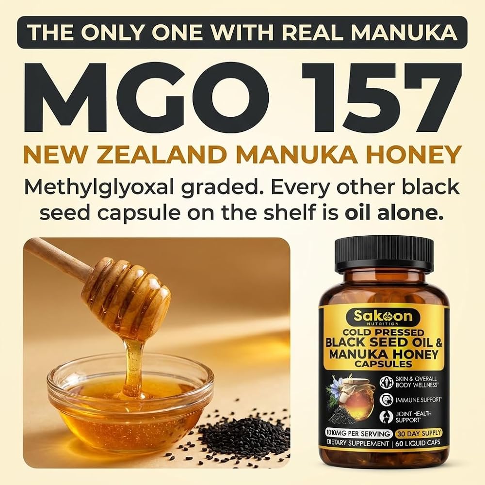 Sakoon Nutrition Black Seed Oil with Manuka Honey - 60 Capsules - image 2
