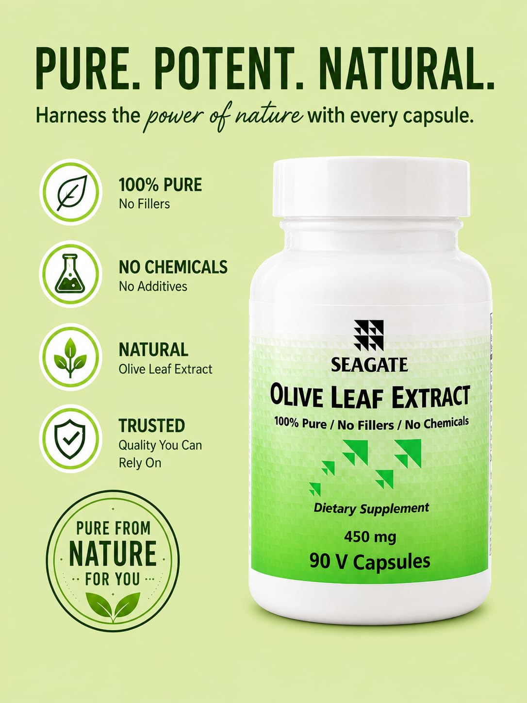 Seagate Products Olive Leaf Extract Supplements 450 mg Capsules
