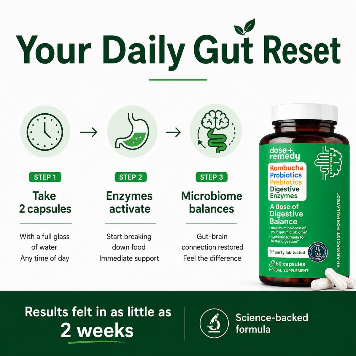 dose + remedy Digestive Balance Kombucha Probiotic Capsules - 60 Count - image 3