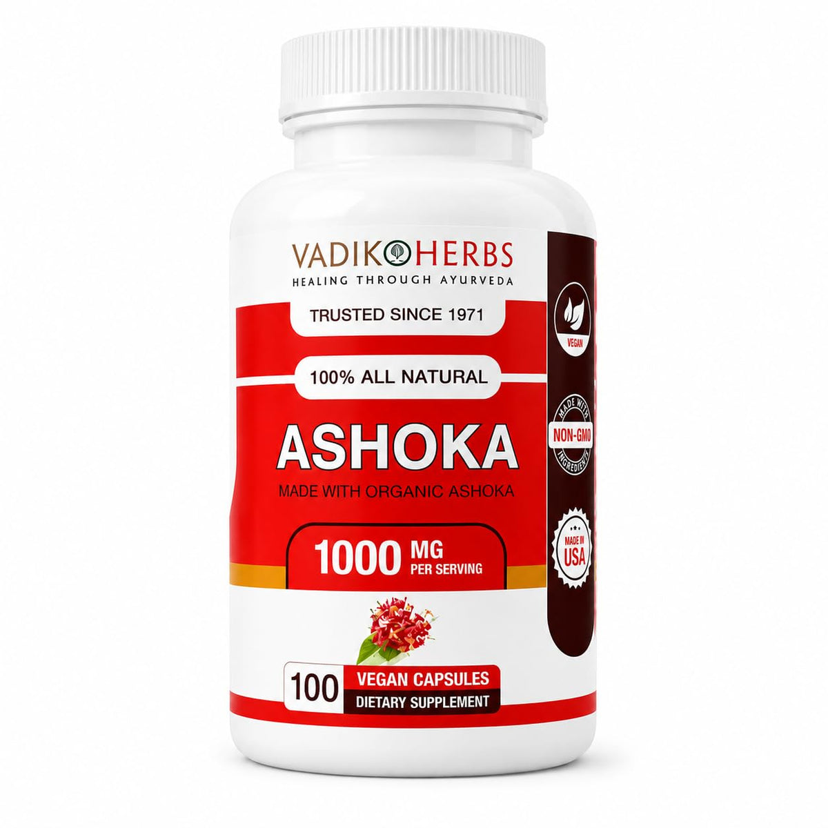 Vadik Herbs Ashoka Bark 1000 mg Women's Wellness - 100 Vegetarian Capsules