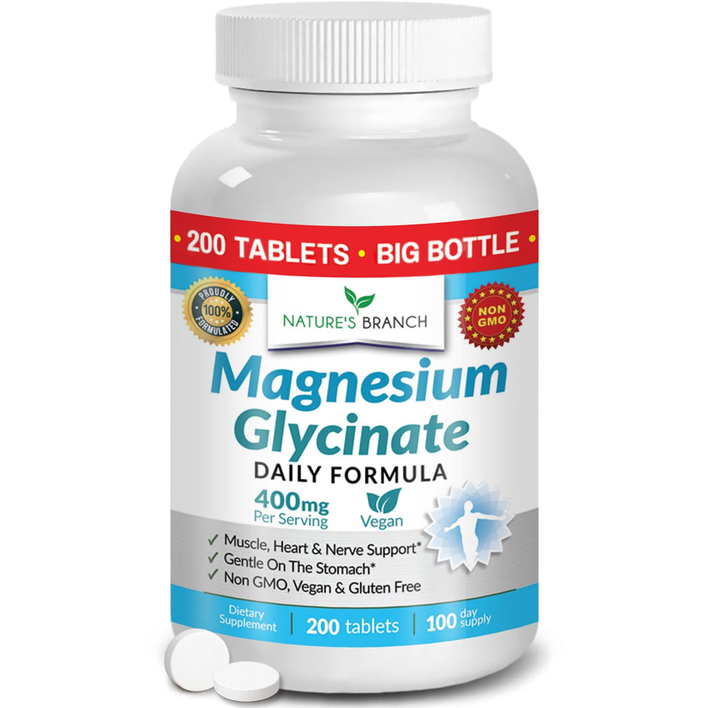 Nature's Branch Magnesium Glycinate 400mg for Sleep & Heart - 200 Tablets
