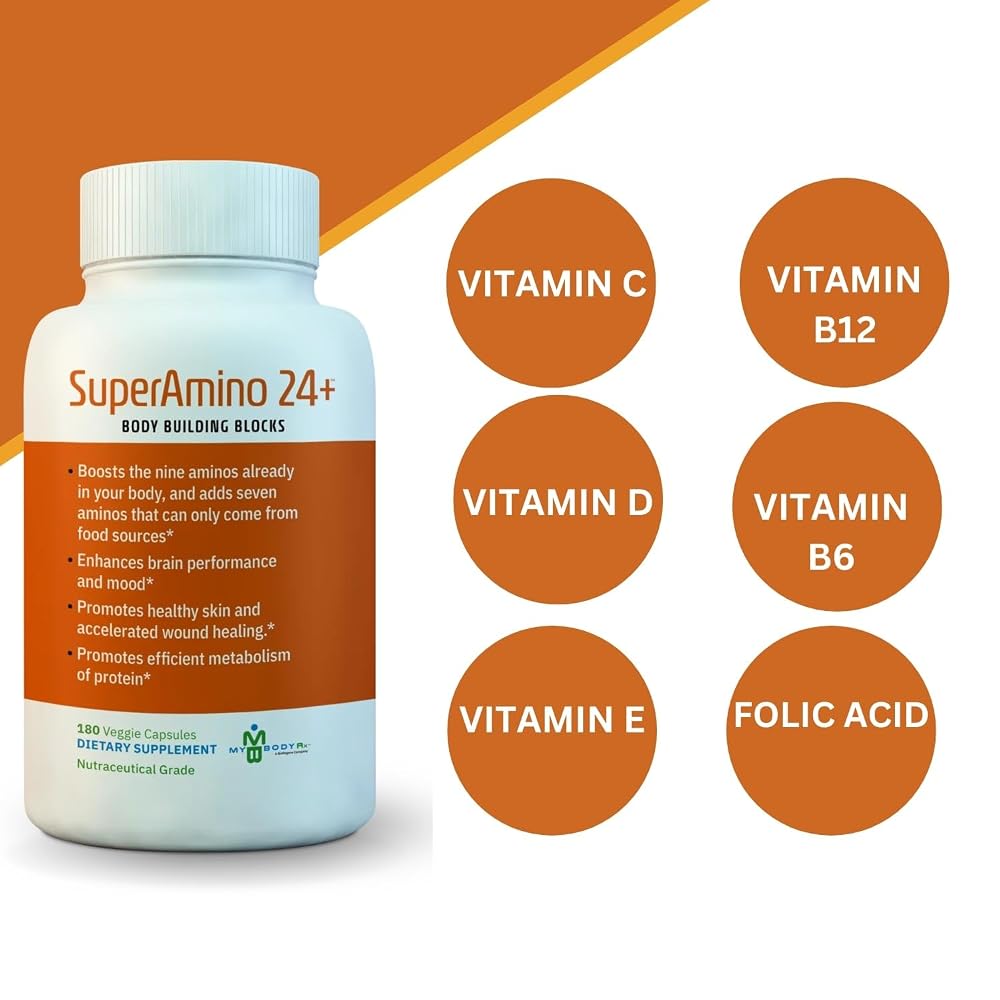 MYBODYRX SuperAmino 24+ Amino Acid Formula - 180 Vegetarian Capsules - image 3