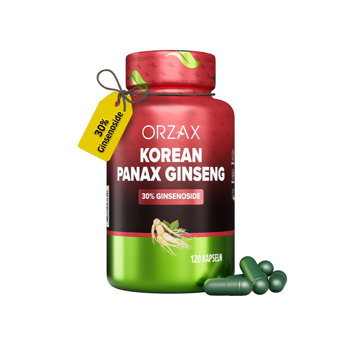 ORZAX Korean Panax Ginseng 30% Ginsenosides - 120 Vegetarian Capsules
