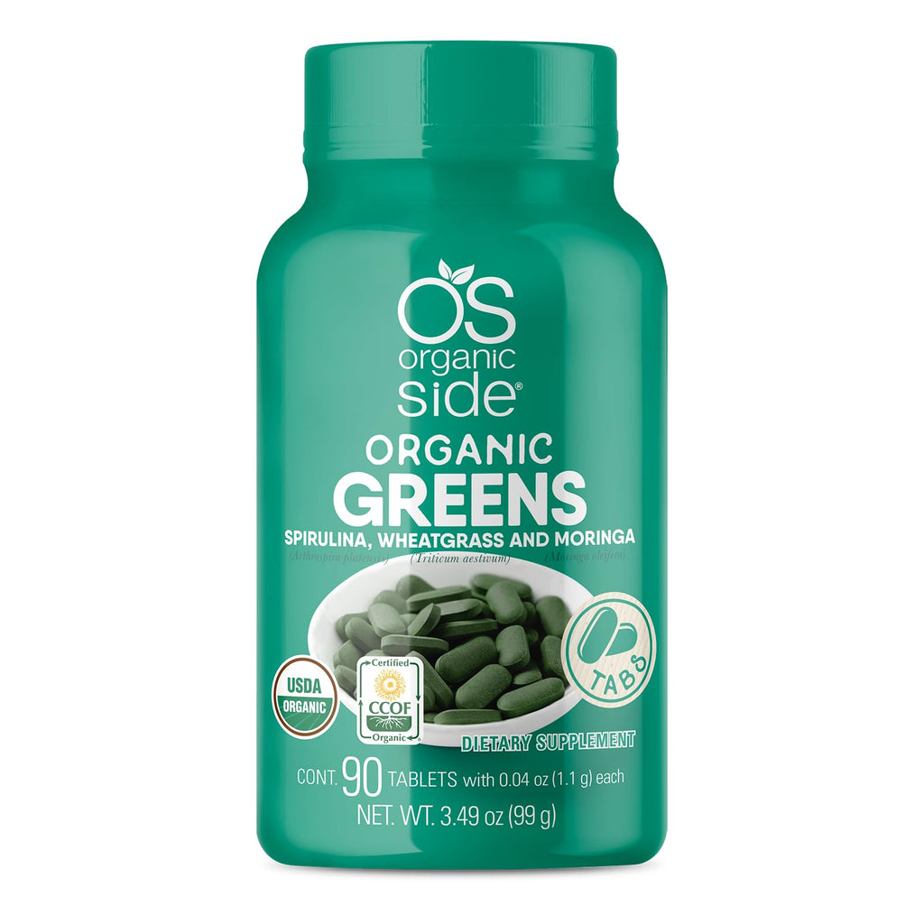 OS Organic Side Organic Greens Spirulina Wheatgrass Moringa - 90 Tablets