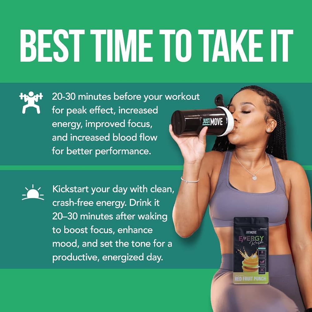 Just Move Sour Watermelon Energy Rush Pre-Workout Powder - 30 Servings - image 4