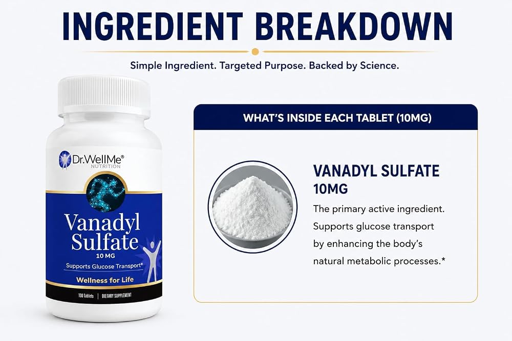 DR WELLME NUTRITION Vanadyl Sulfate 10mg - 300 Tablets - image 4