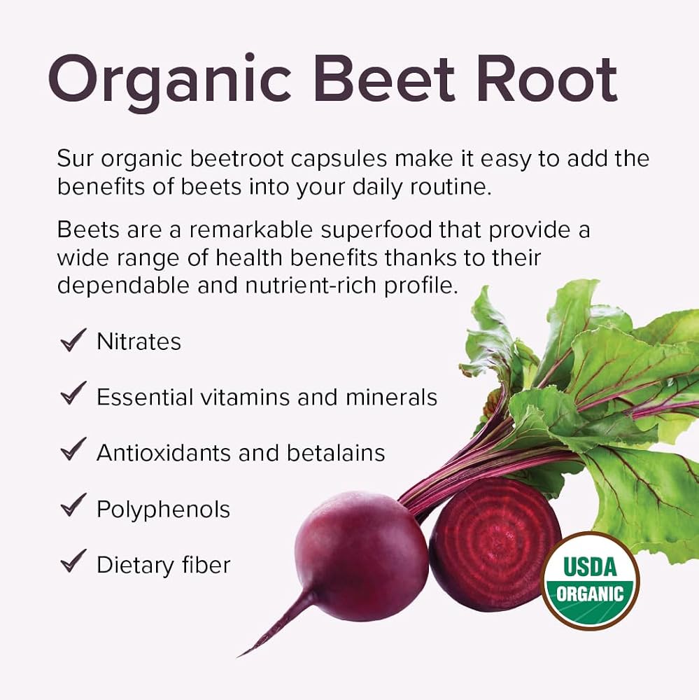 Sur Organic Beet Root Capsules Nitric Oxide Supplement - 120 Capsules - image 4