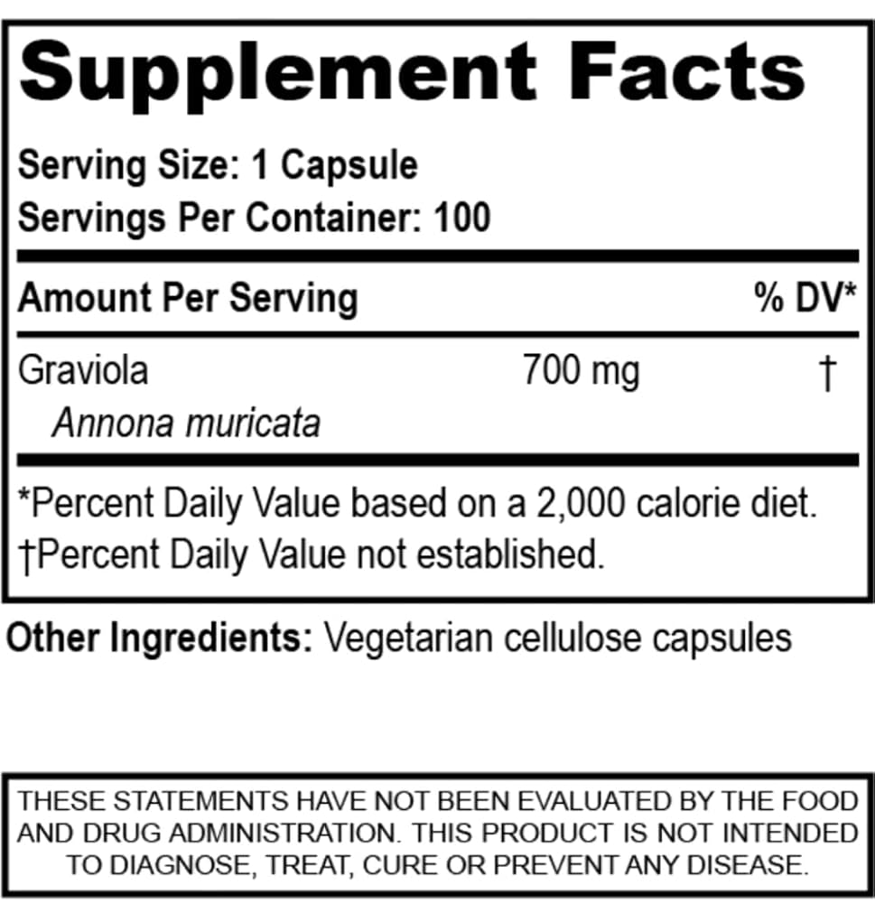 Nutriya Guanábana Graviola Soursop Antioxidant - 100 Vegetarian Capsules - image 2