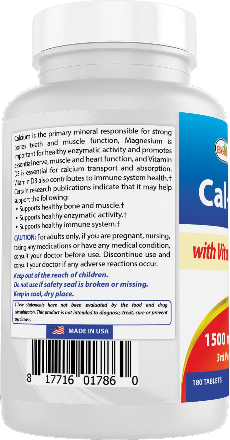 Best Naturals Calcium Magnesium with Vitamin D3 1500mg Serving 180