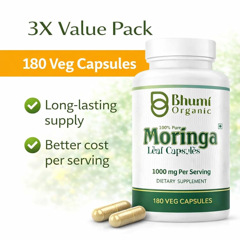 Bhumi Organic Moringa Powder Capsules - 180 Capsules - image 2