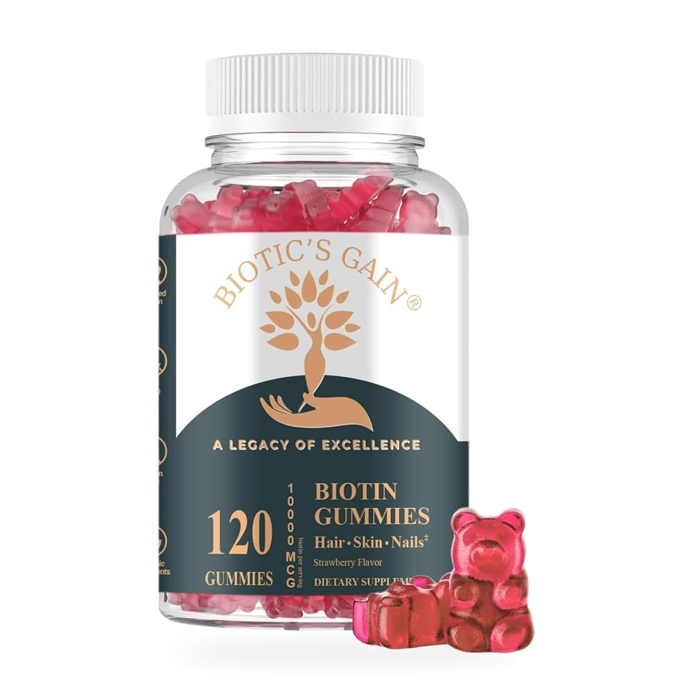 Biotic's Gain Biotin Gummies 10000mcg Hair Skin Nails - 120 Count