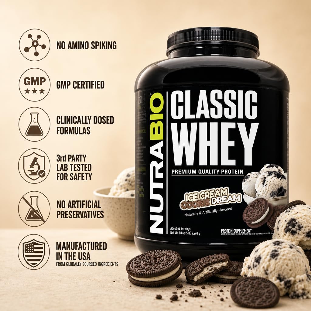 NutraBio Classic Whey Protein Powder Supplement - 25g of Protein Per