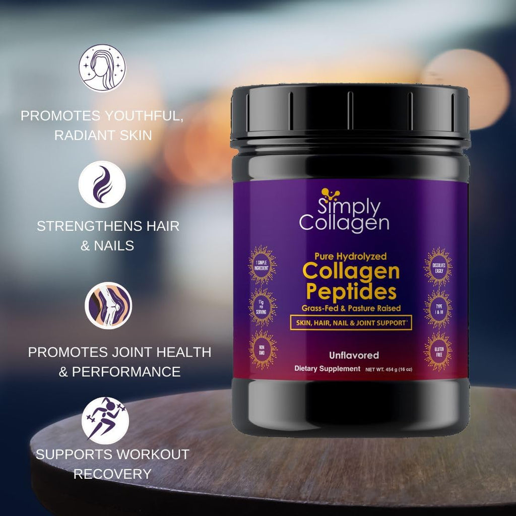 Simply Collagen Hydrolyzed Collagen Peptides Powder Grass-Fed - 41 Servings - image 2