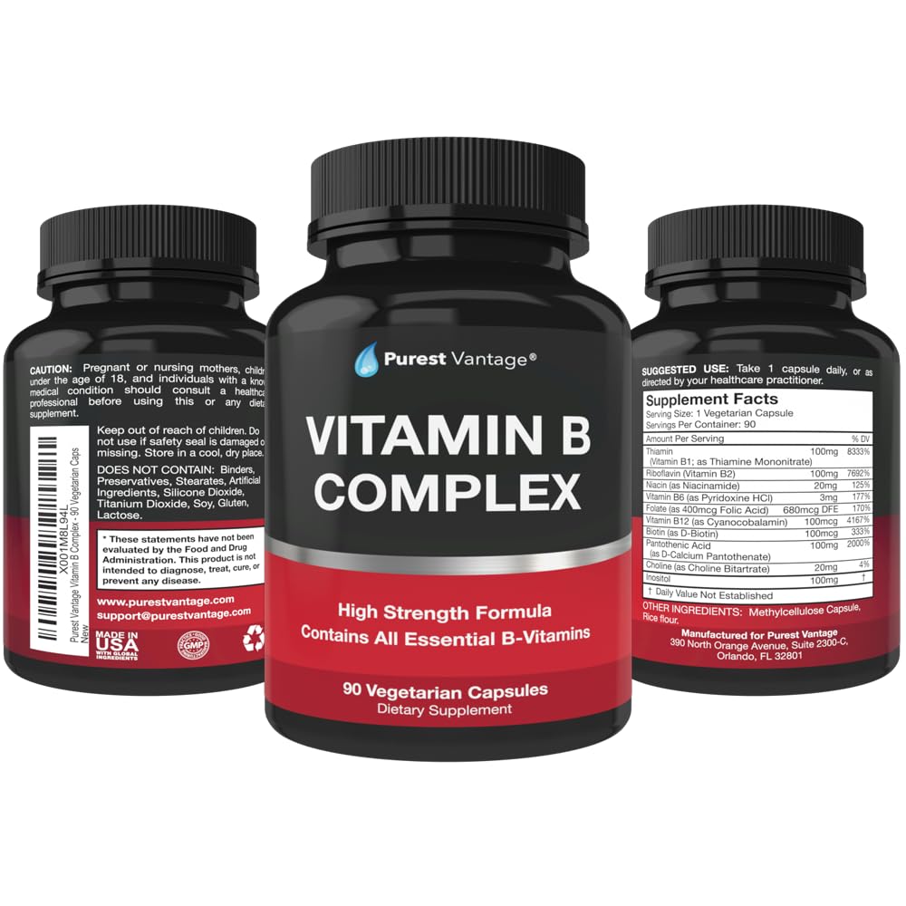 Purest Vantage Vitamin B Complex All B Vitamins - 90 Capsules - image 4