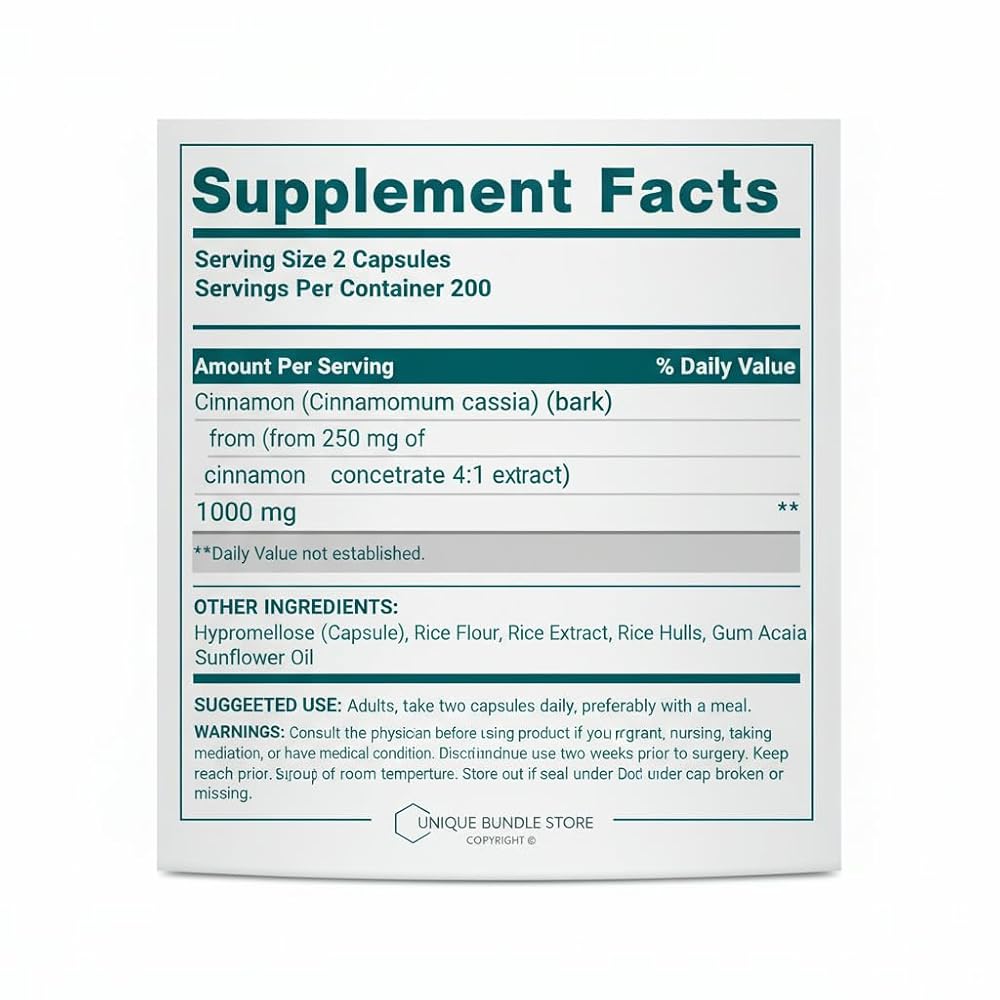 Unique Bundle Cinnamon 1000 mg Metabolism Support - 400 Vegetarian Capsules - image 4