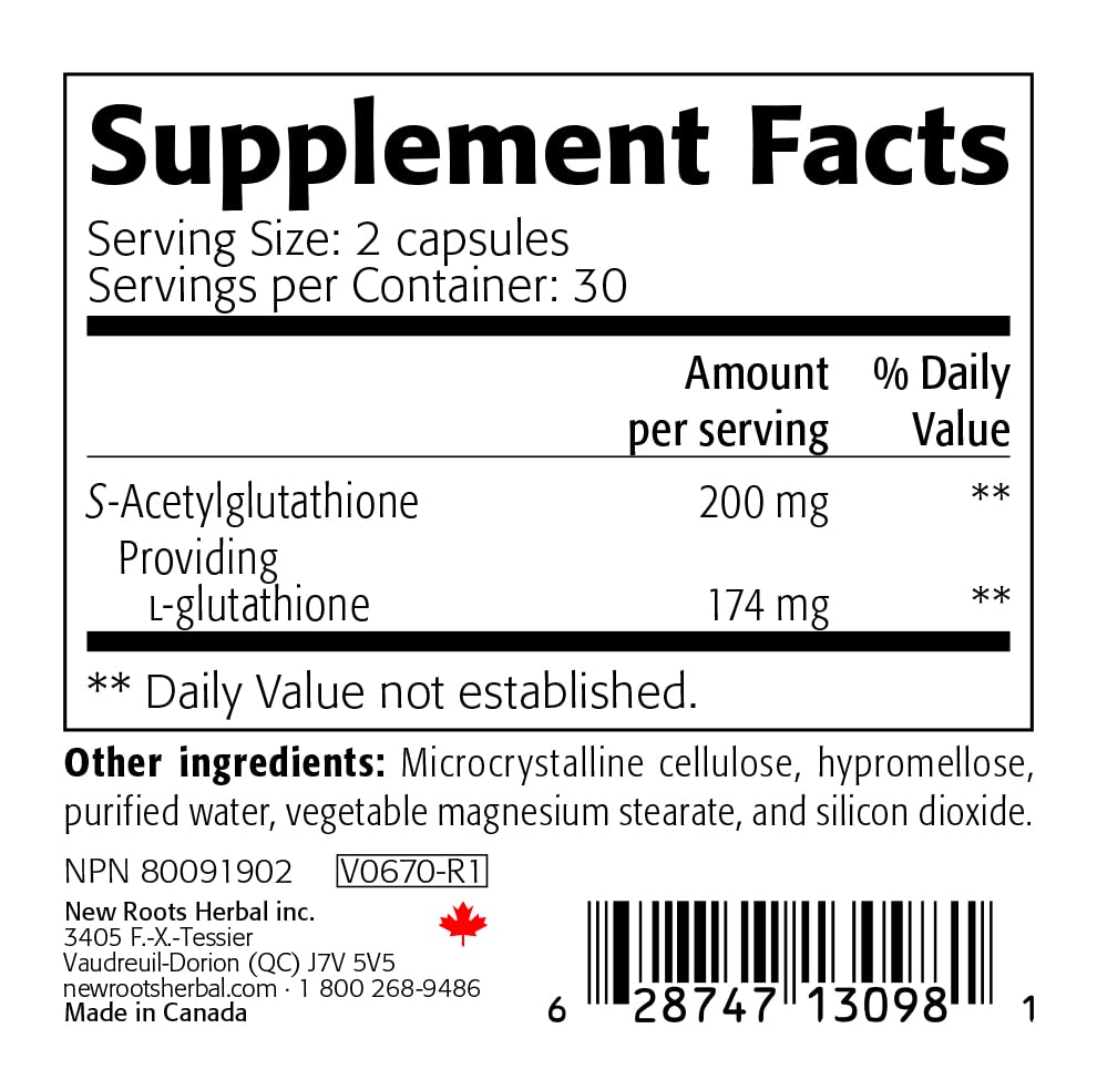 New Roots Herbal S-Acetyl-Glutathione 100mg - 60 Vegetarian Capsules - image 8