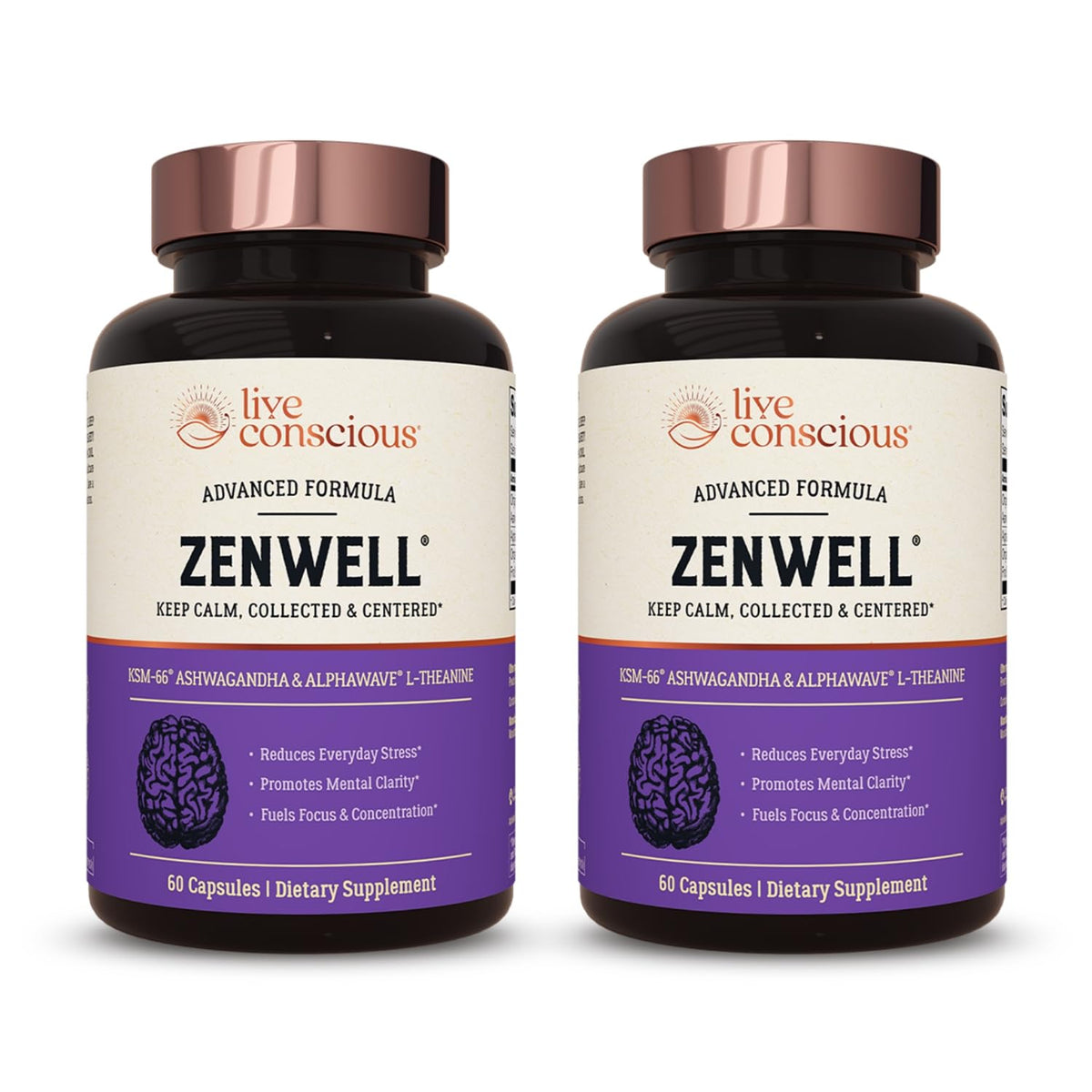 Live Conscious KSM-66 Ashwagandha with L-Theanine Stress Relief - 120 Capsules