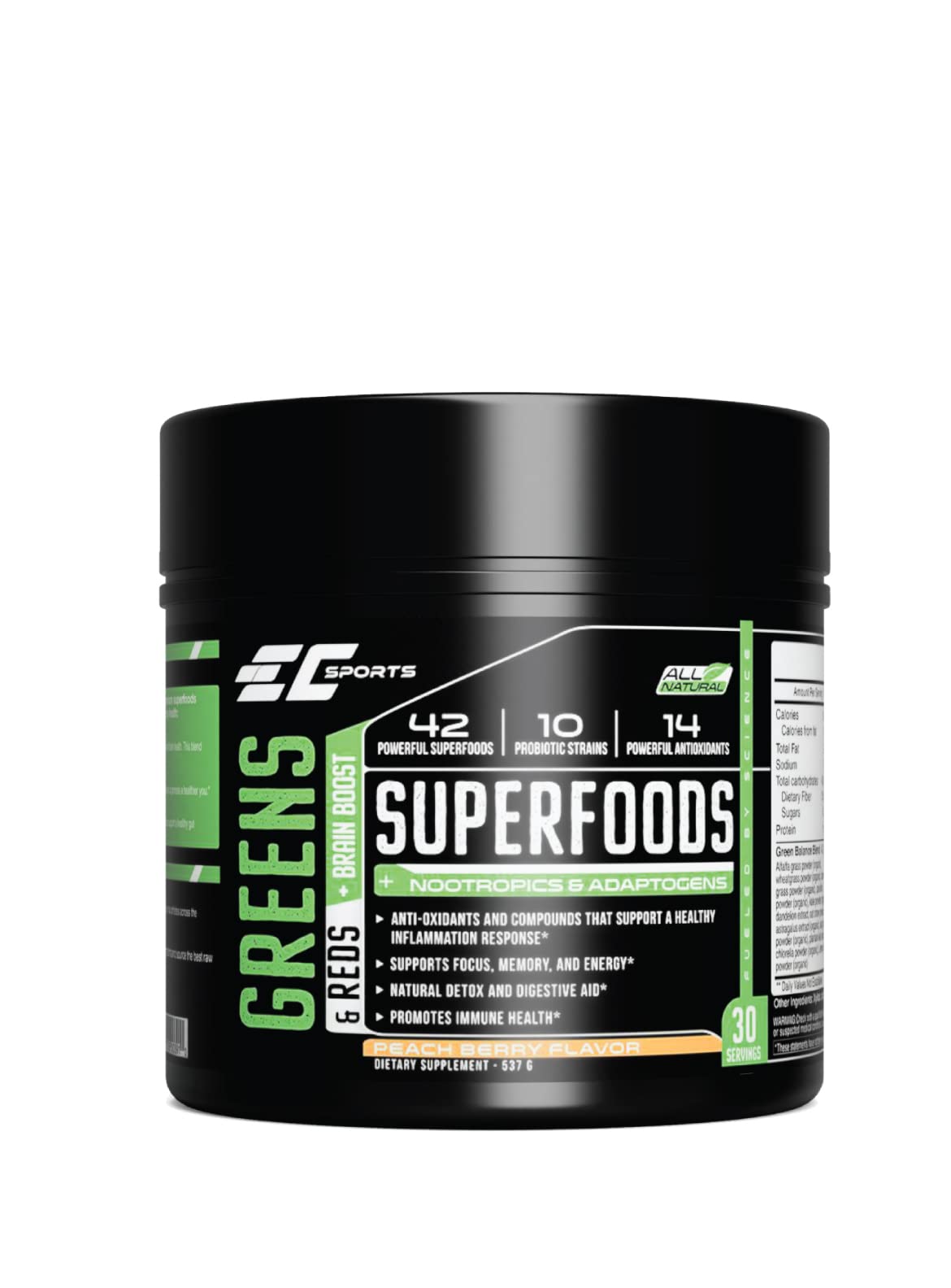 EC Sports Greens & Reds Blend Peach Berry Powder - 30 Servings