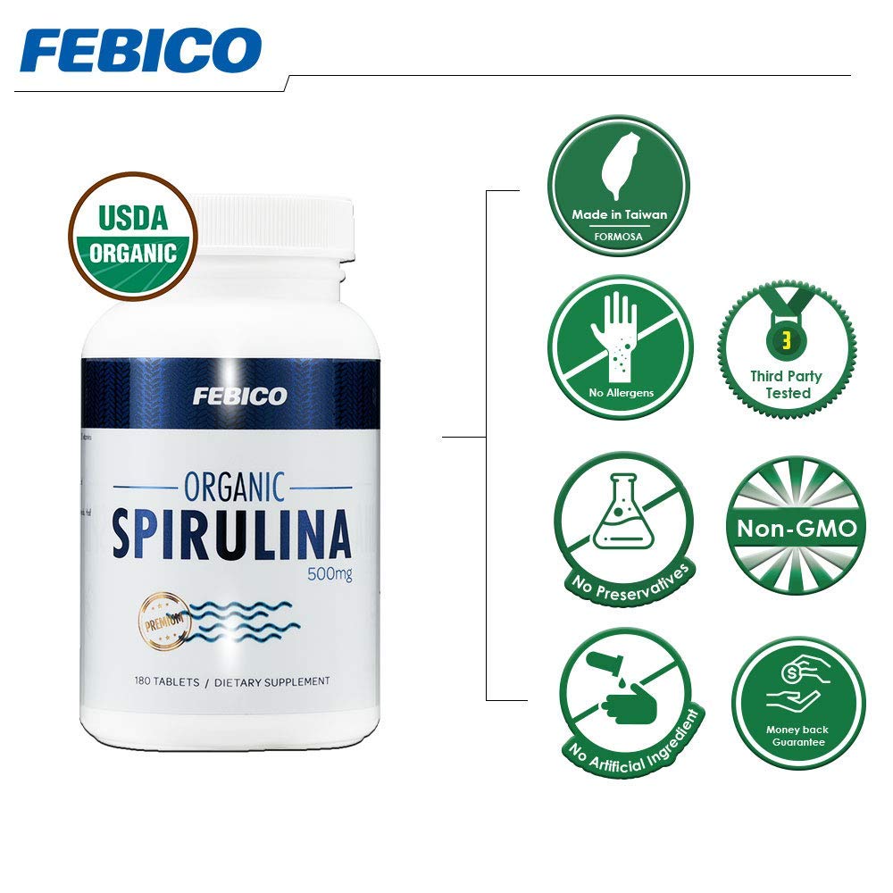 FEBICO Organic Spirulina Tablets 500mg - 180 Tablets - image 5