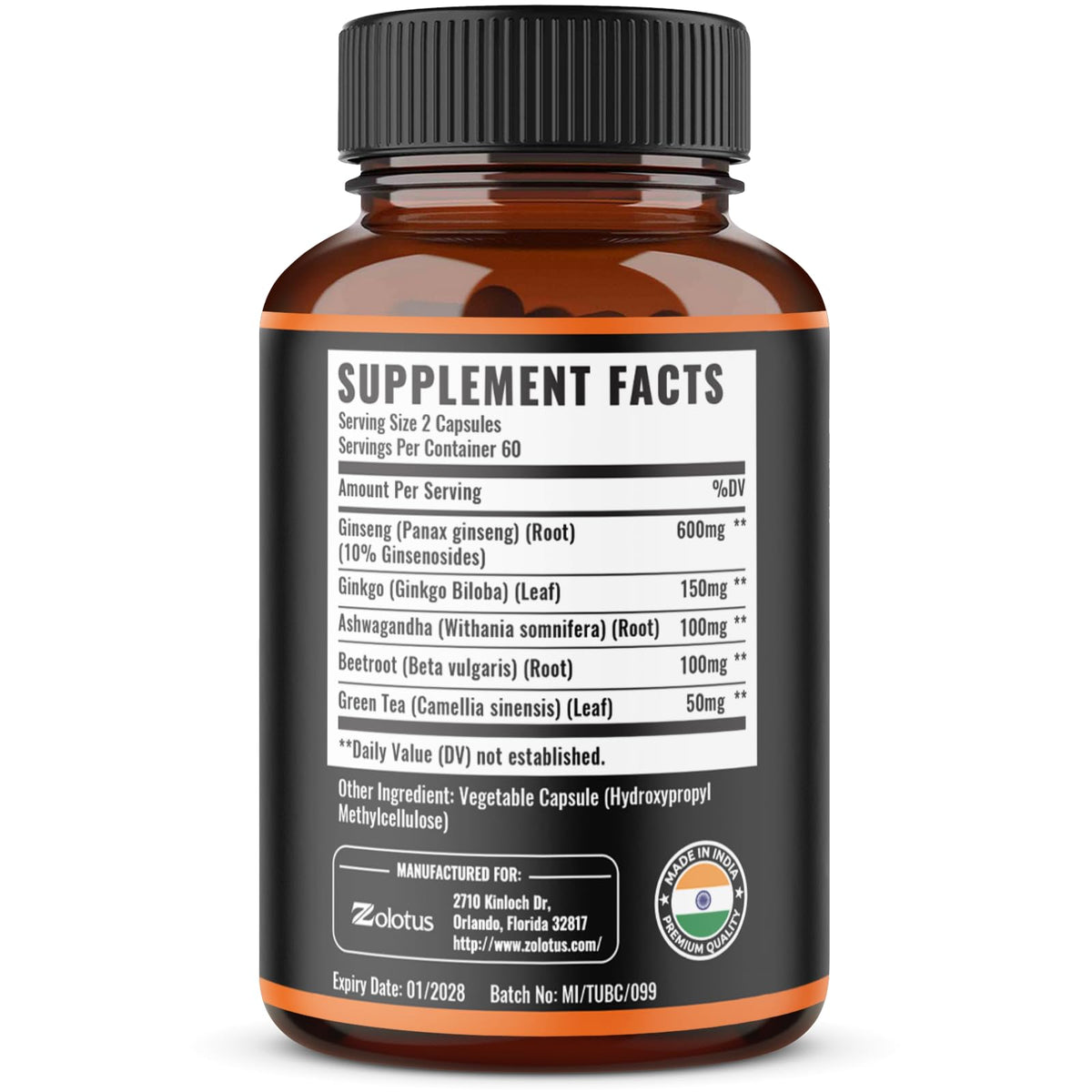 Zolotus Korean Red Panax Ginseng + Ginkgo Biloba Capsules - 120 Count - image 2
