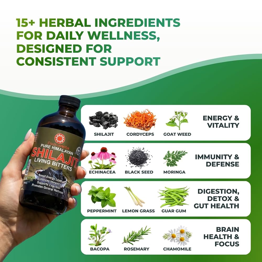 Essence Herbs Shilajit Bitters Liquid with Moringa & Black Seed - 16 Fl Oz - image 2