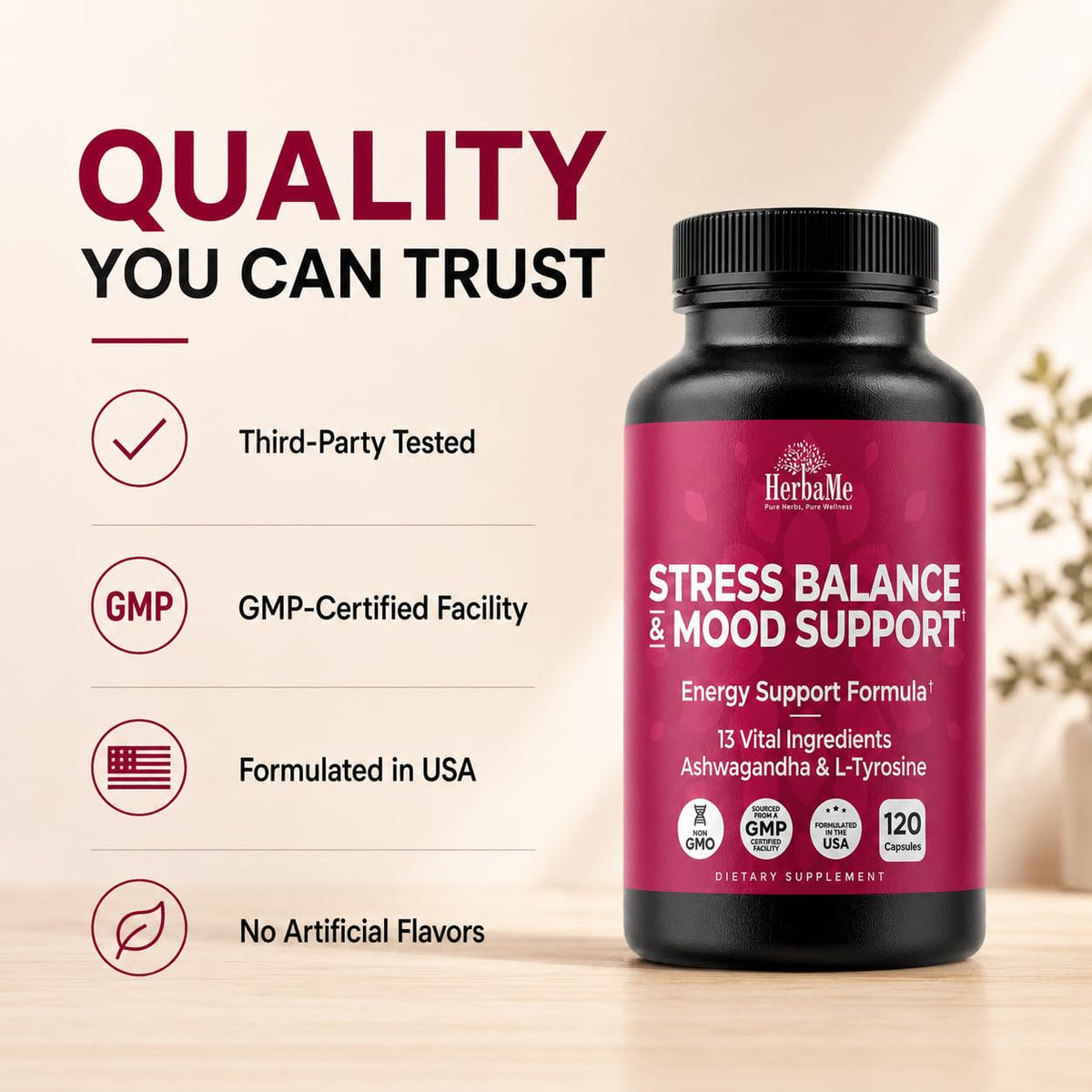 HerbaMe Stress & Mood Support Supplement with Ashwagandha - 120 Capsules - image 8