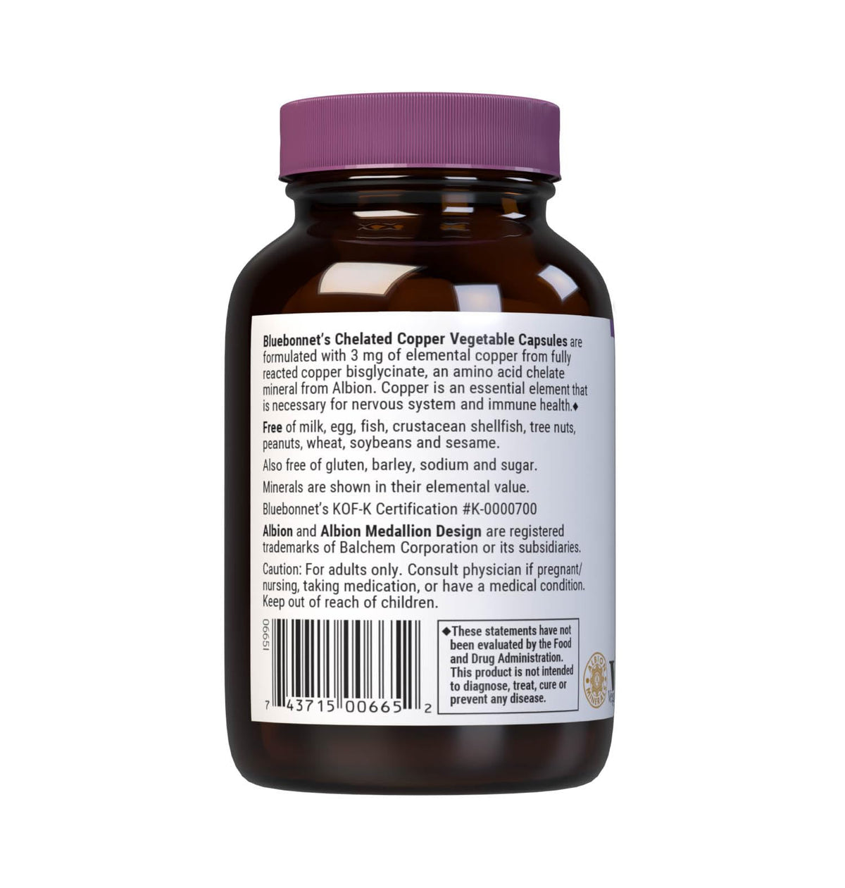 BlueBonnet Albion Chelated Copper 3 mg - 90 Vegetable Capsules - image 3