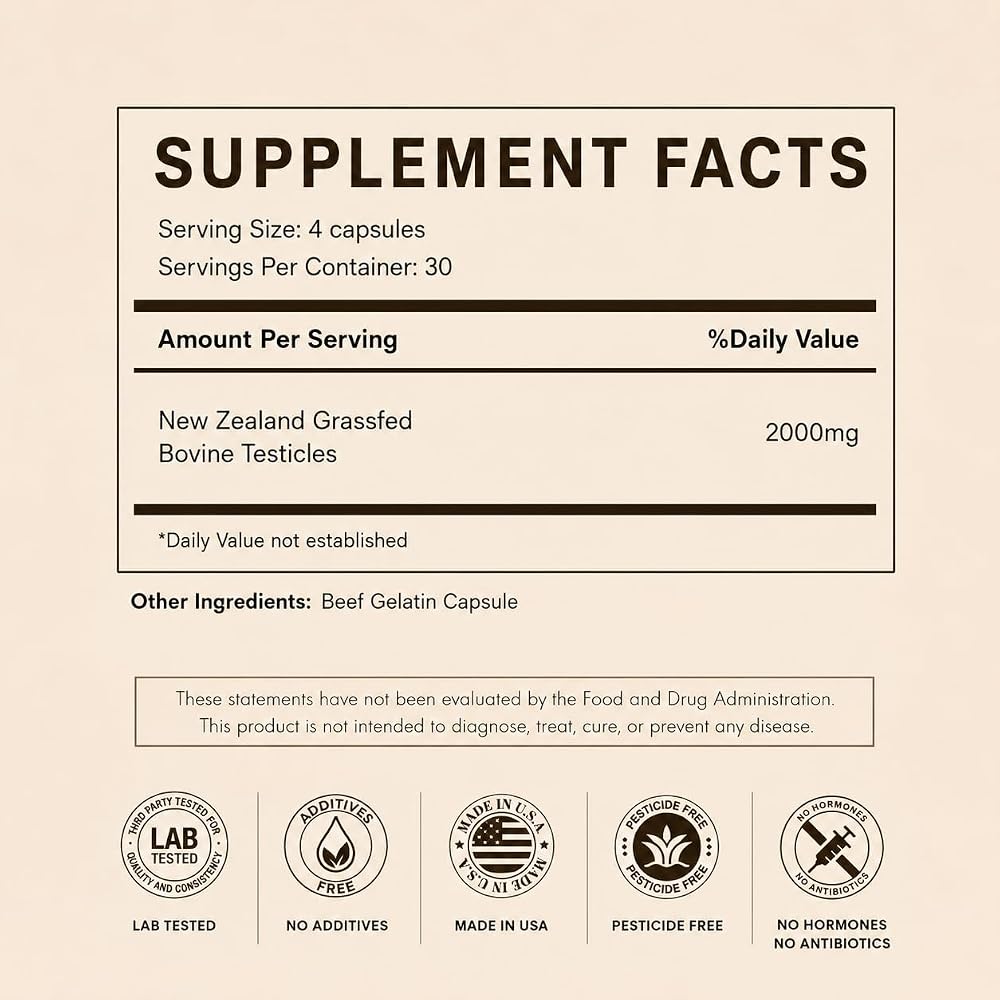 Primal Being Grassfed Beef Testes Capsules - 120 Capsules - image 2