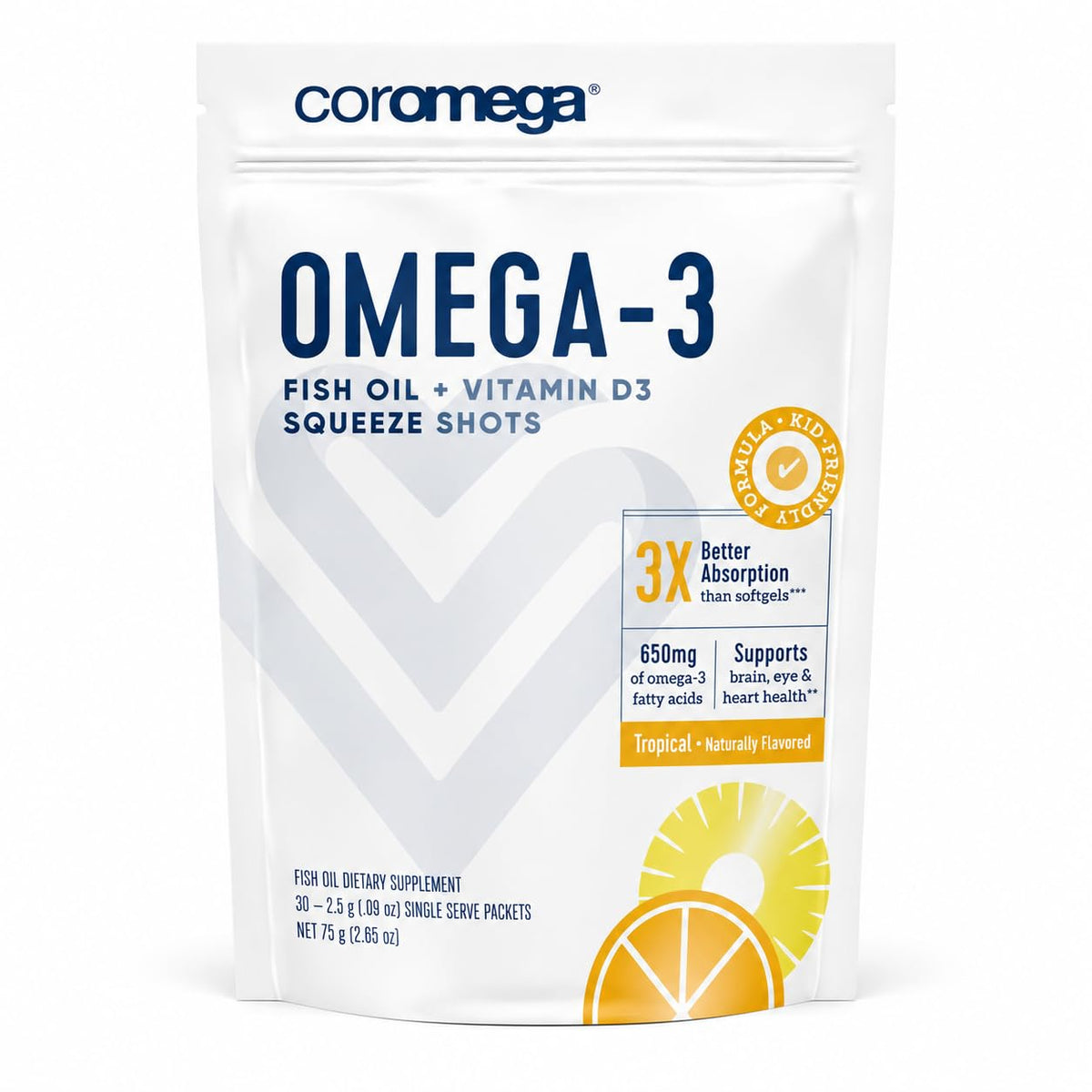 Coromega Omega 3 Tropical Flavor Liquid Fish Oil - 30 Packets