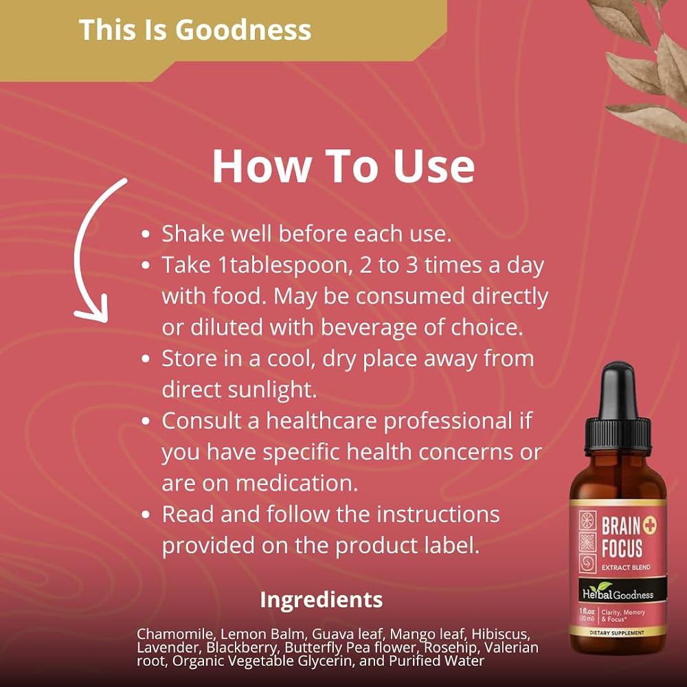 Herbal Goodness Brain and Focus Supplement Liquid Extract - 1 Fl Oz - image 8