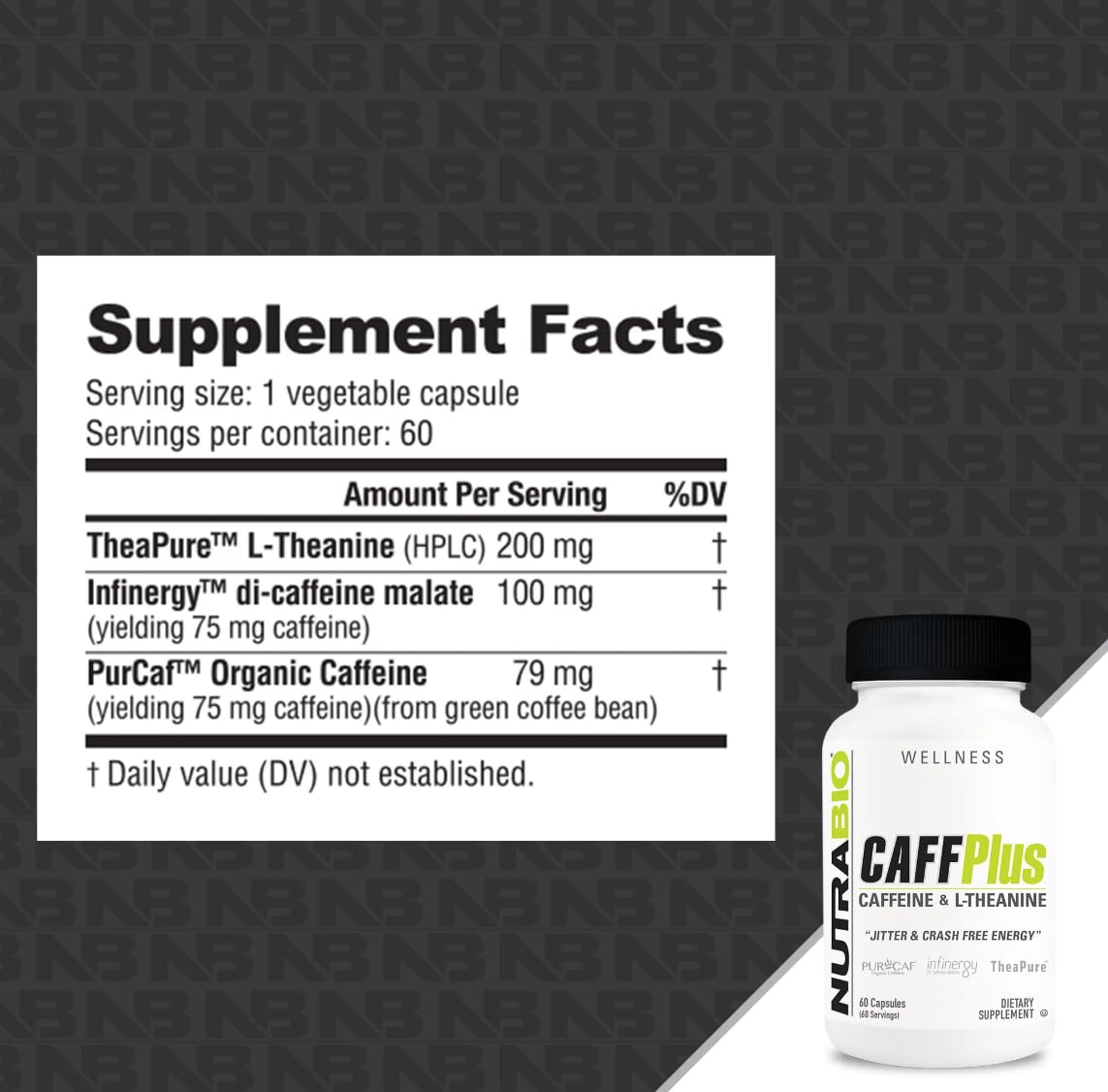 NutraBio CaffPlus Dual Source Caffeine with Theanine - 60 Vegetarian Capsules - image 2