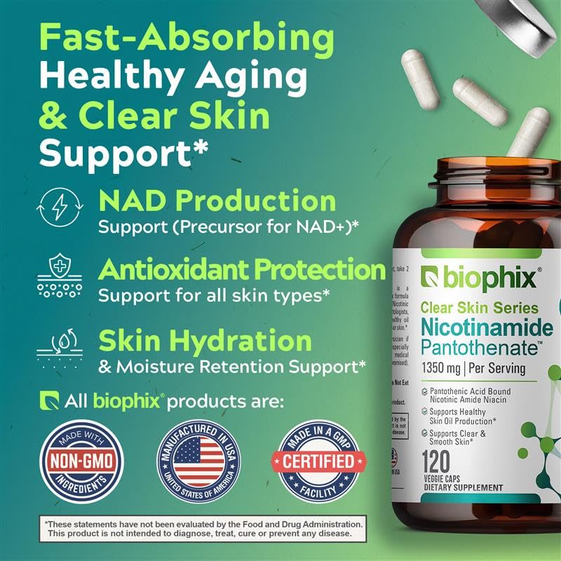 biophix B-3 Nicotinamide Pantothenate 1350 mg - 120 Vegetarian Capsules - image 3
