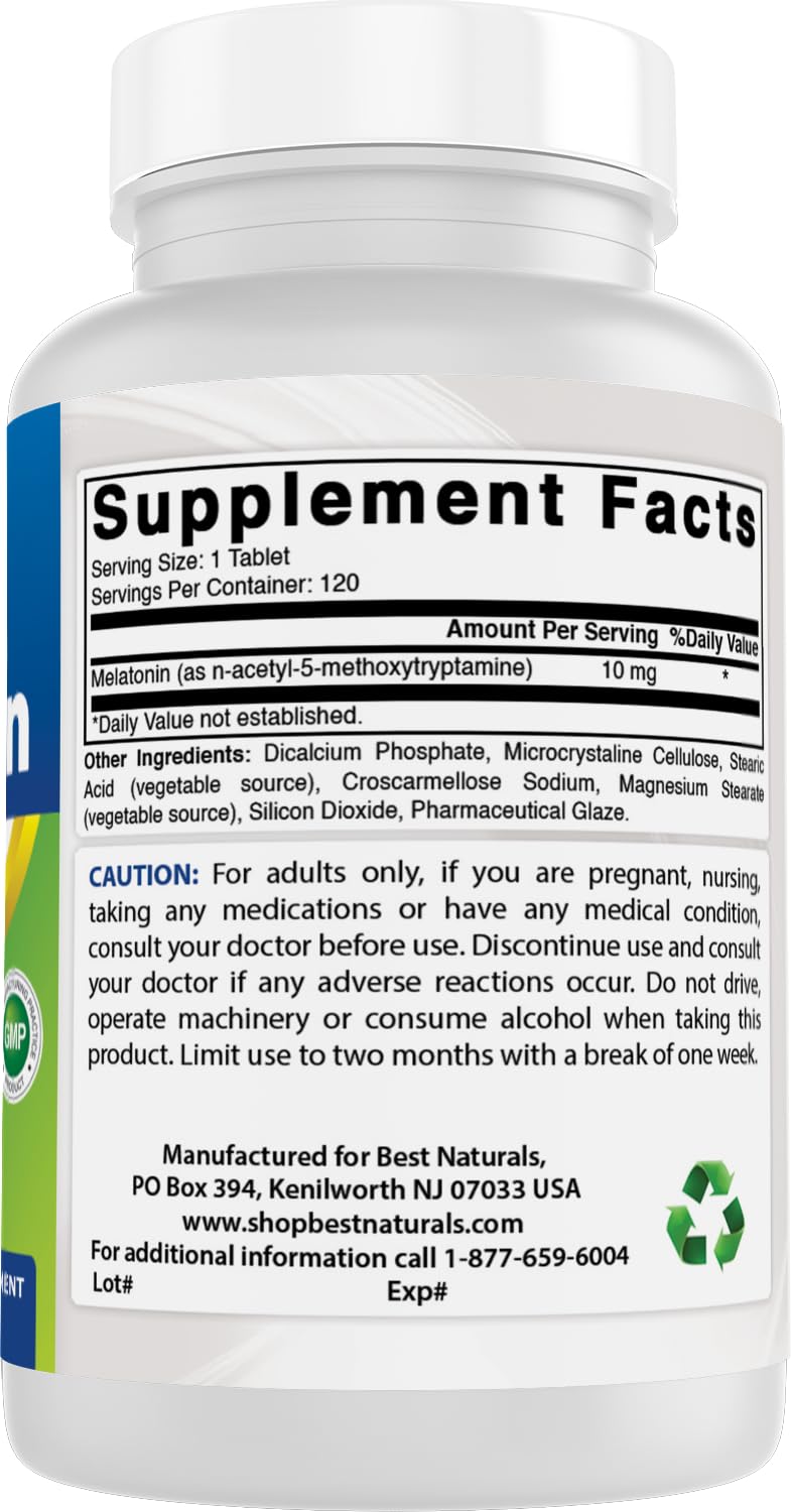 Best Naturals Melatonin 10mg Sleep Support Tablets - 120 Count - image 6