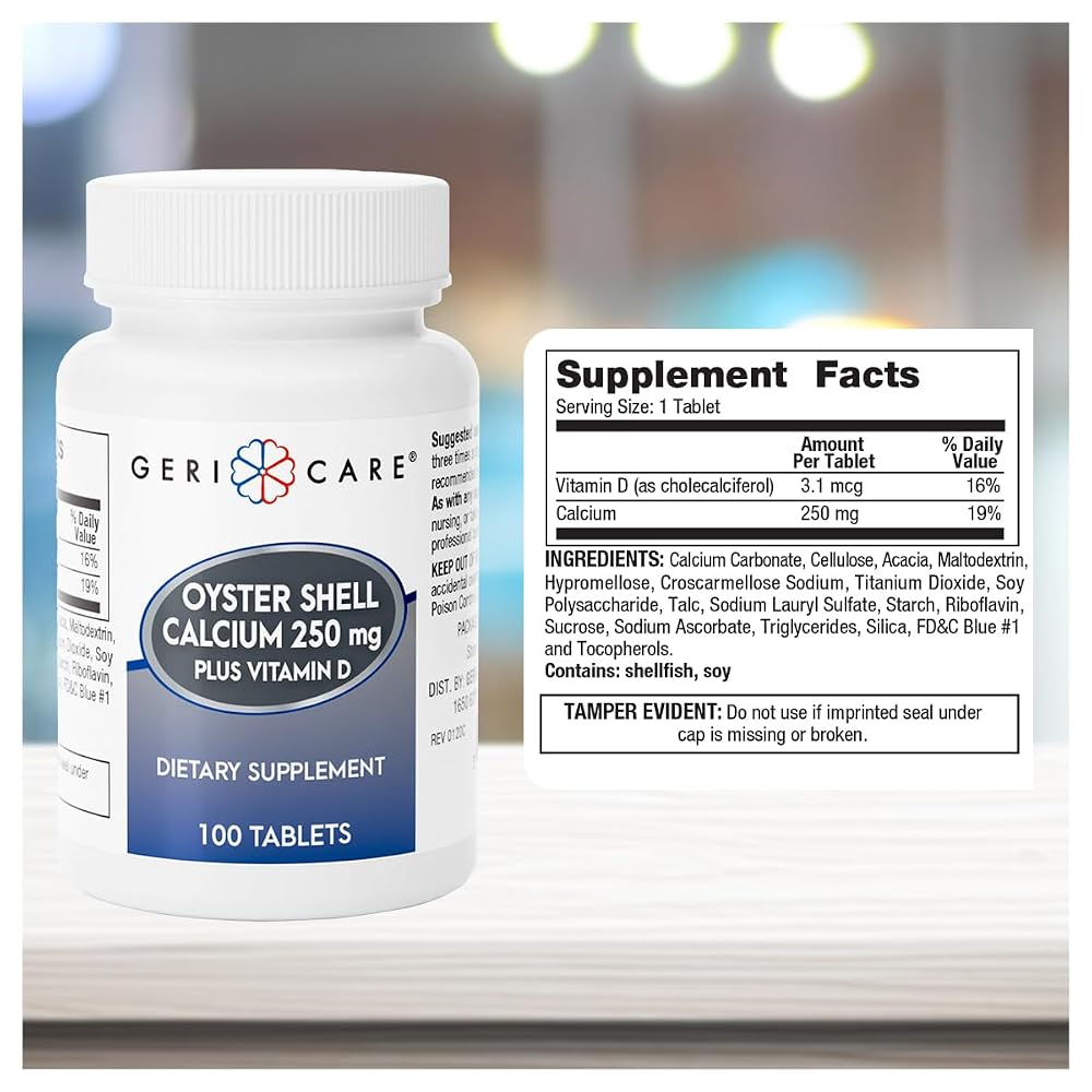 GeriCare Oyster Shell Calcium 250mg with Vitamin D - 100 Tablets - image 3