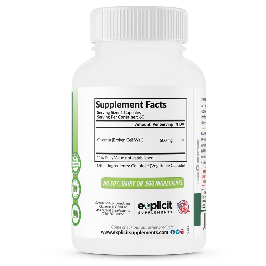 eXplicit Supplements Chlorella Superfood Capsules 1000mg - 60 Capsules - image 7