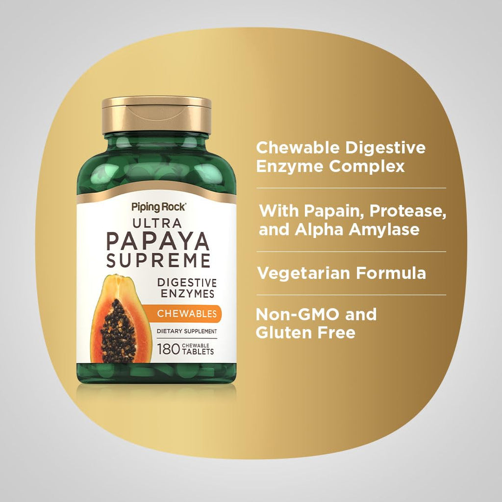 Piping Rock Papaya Digestive Enzymes Chewable - 180 Tablets - image 4