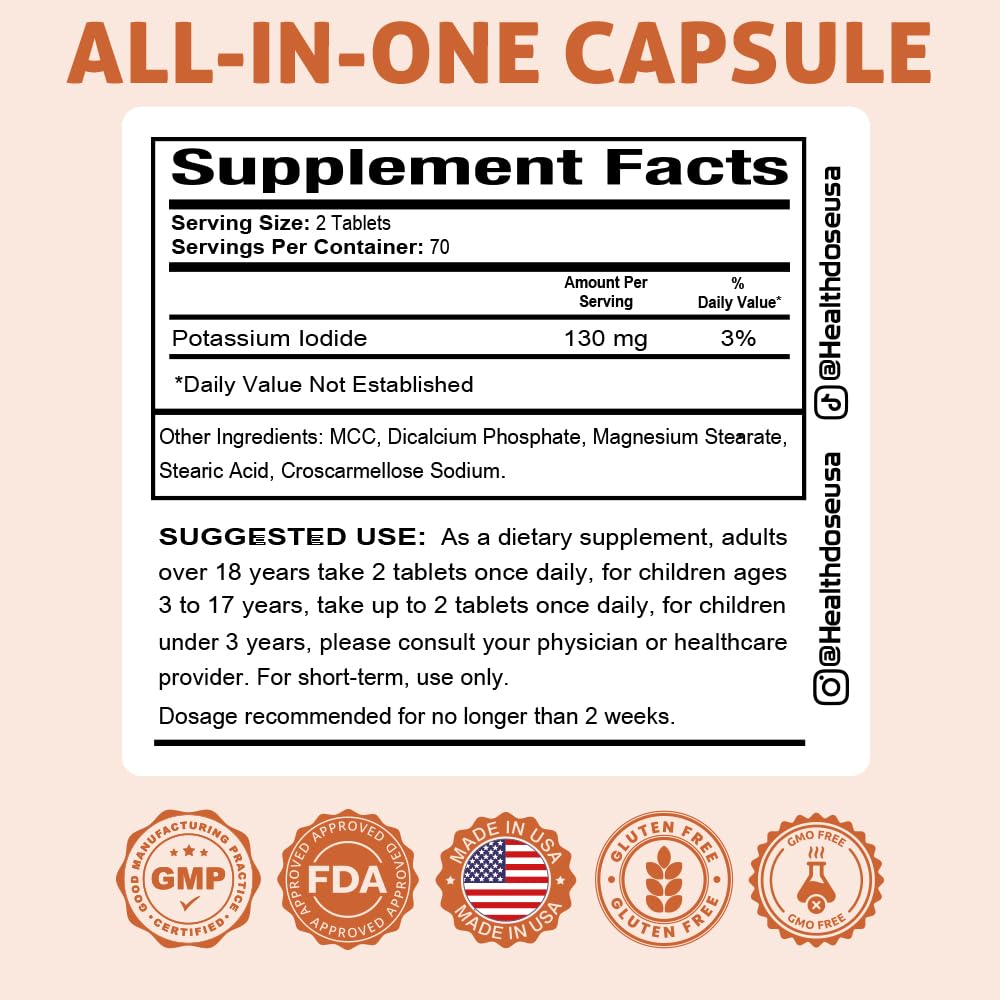 Health Dose Potassium Iodide 130mg Mineral Supplement - 420 Tablets - image 3