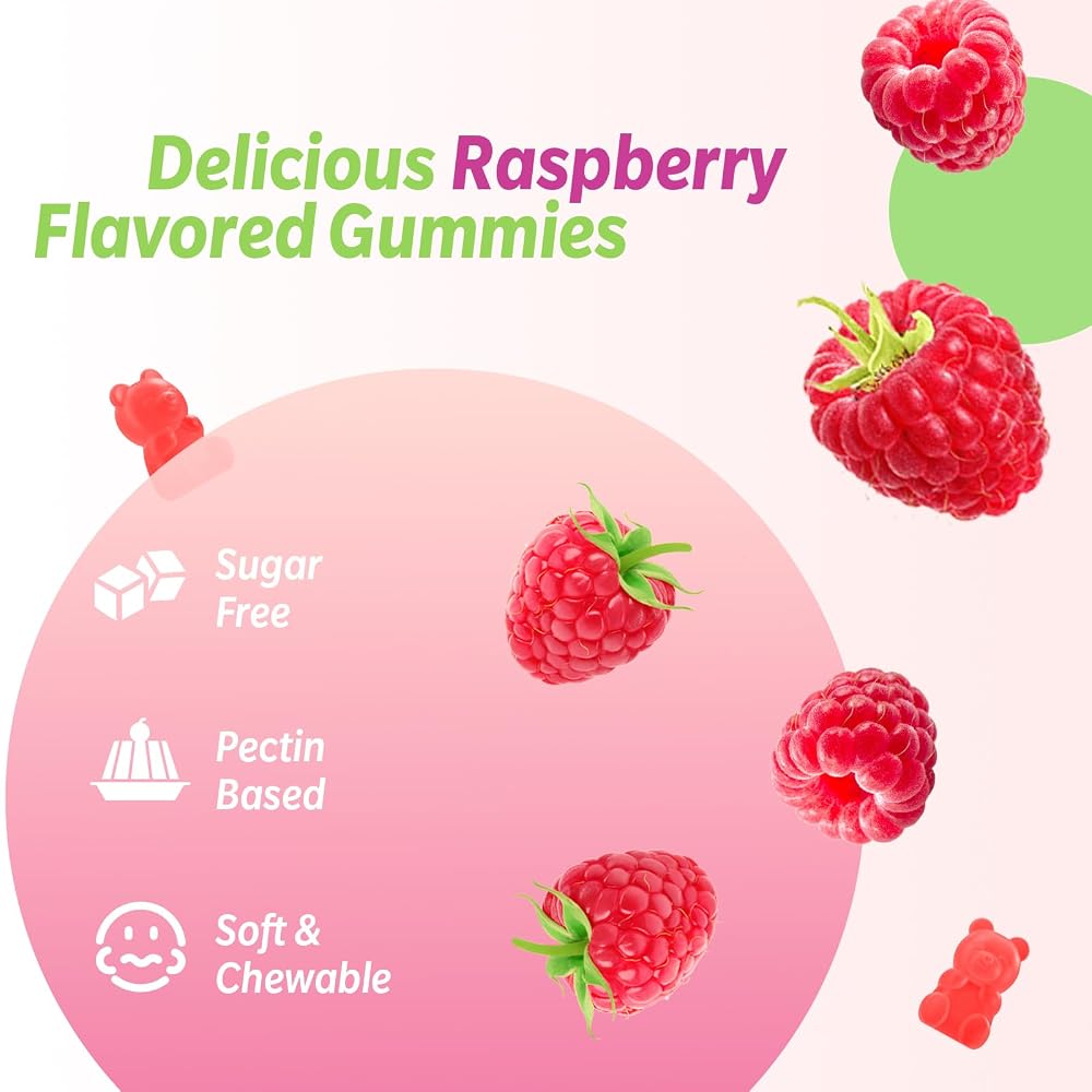 Zetelixia Magnesium Glycinate Gummies, Raspberry Flavor, 60 Count