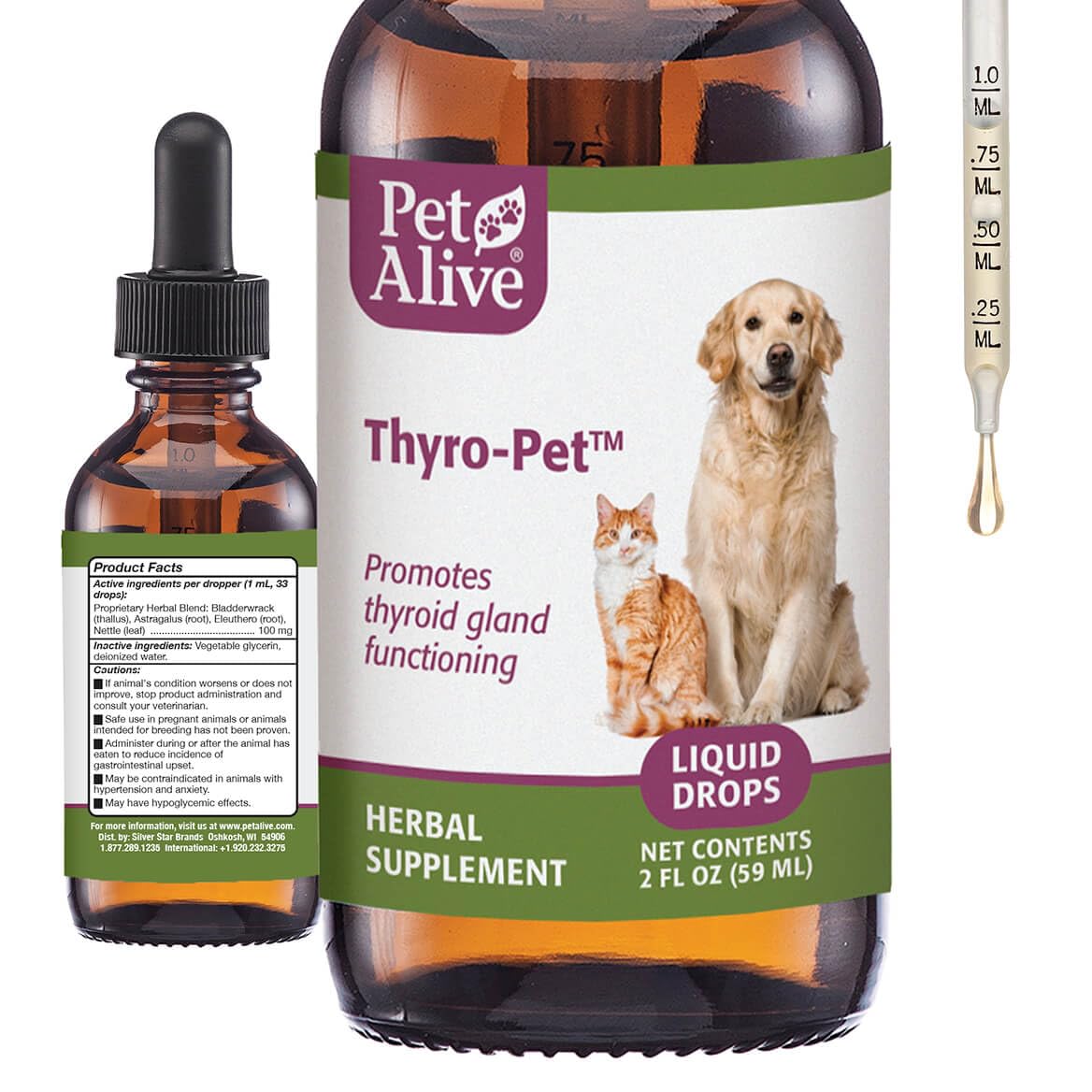 PetAlive Thyro-Pet Herbal Drops for Dog & Cat Thyroid Support - 2 Fl Oz