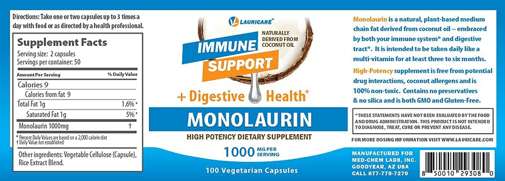 Lauricare Monolaurin Supplement for Immune Support - 100 Capsules - image 7
