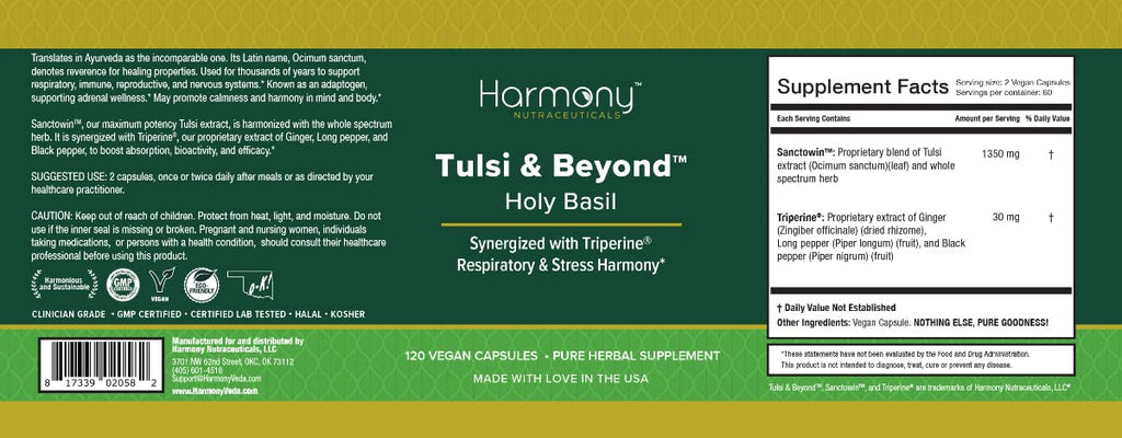 Harmony Nutraceuticals Tulsi Holy Basil Supplement - 120 Vegetarian Capsules - image 3