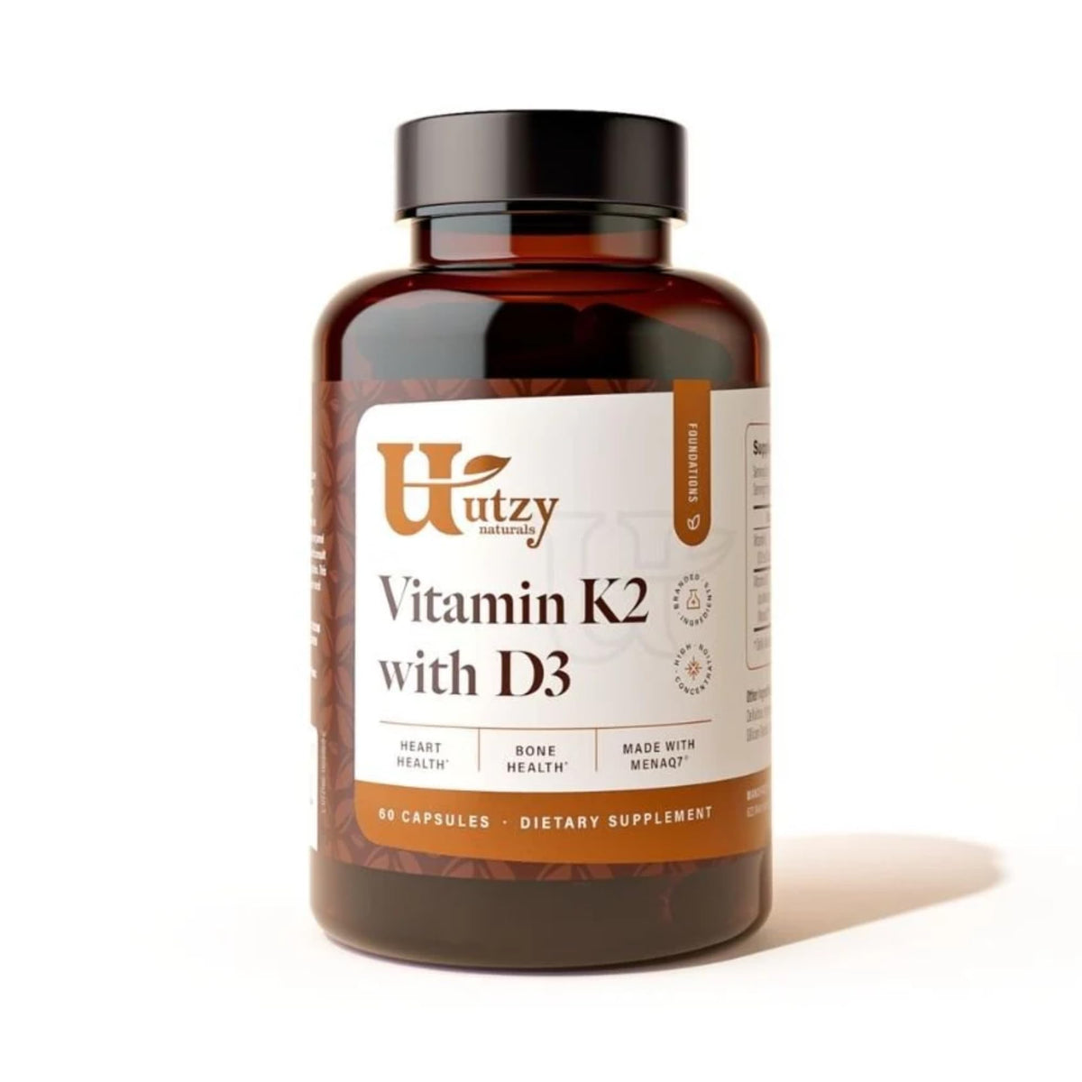 Utzy Naturals Vitamin K2 + D3 High Dose - 60 Vegetarian Capsules