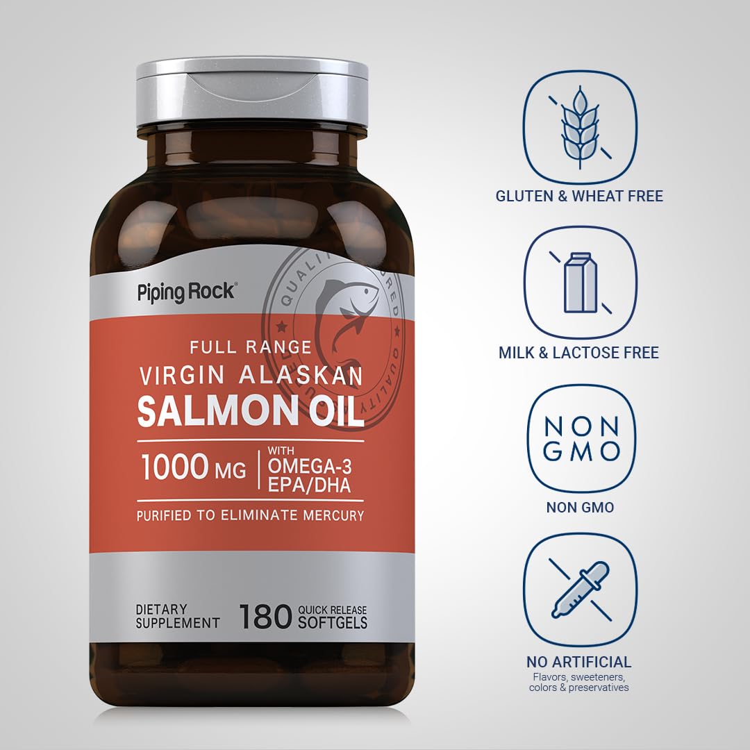 Piping Rock Wild Alaskan Salmon Oil 1000mg - 180 Softgels - image 3