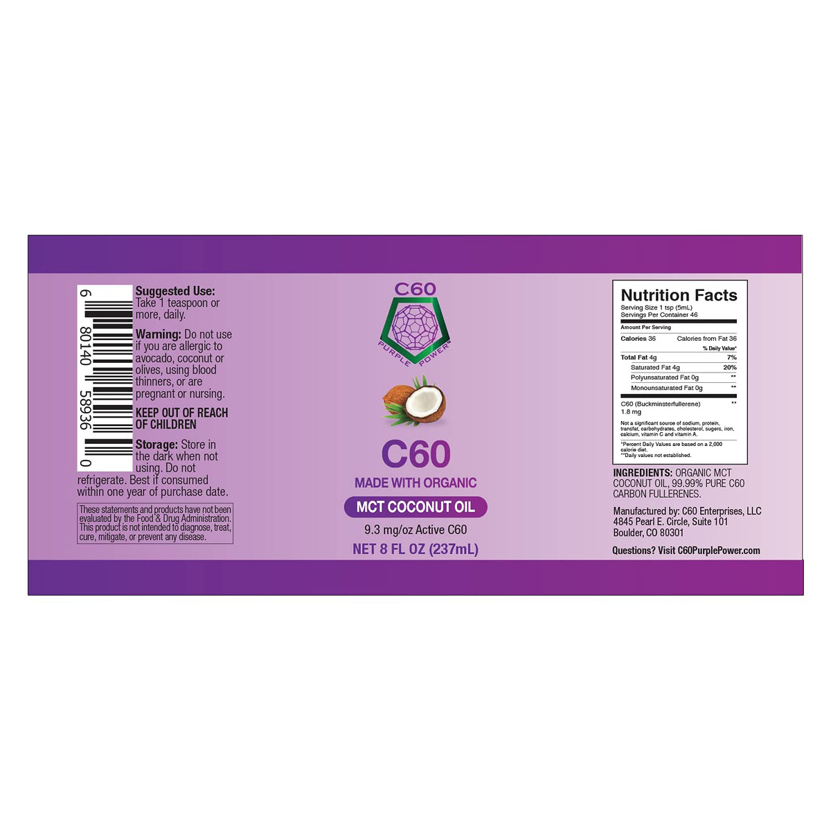 C60 Power Organic MCT Coconut Oil