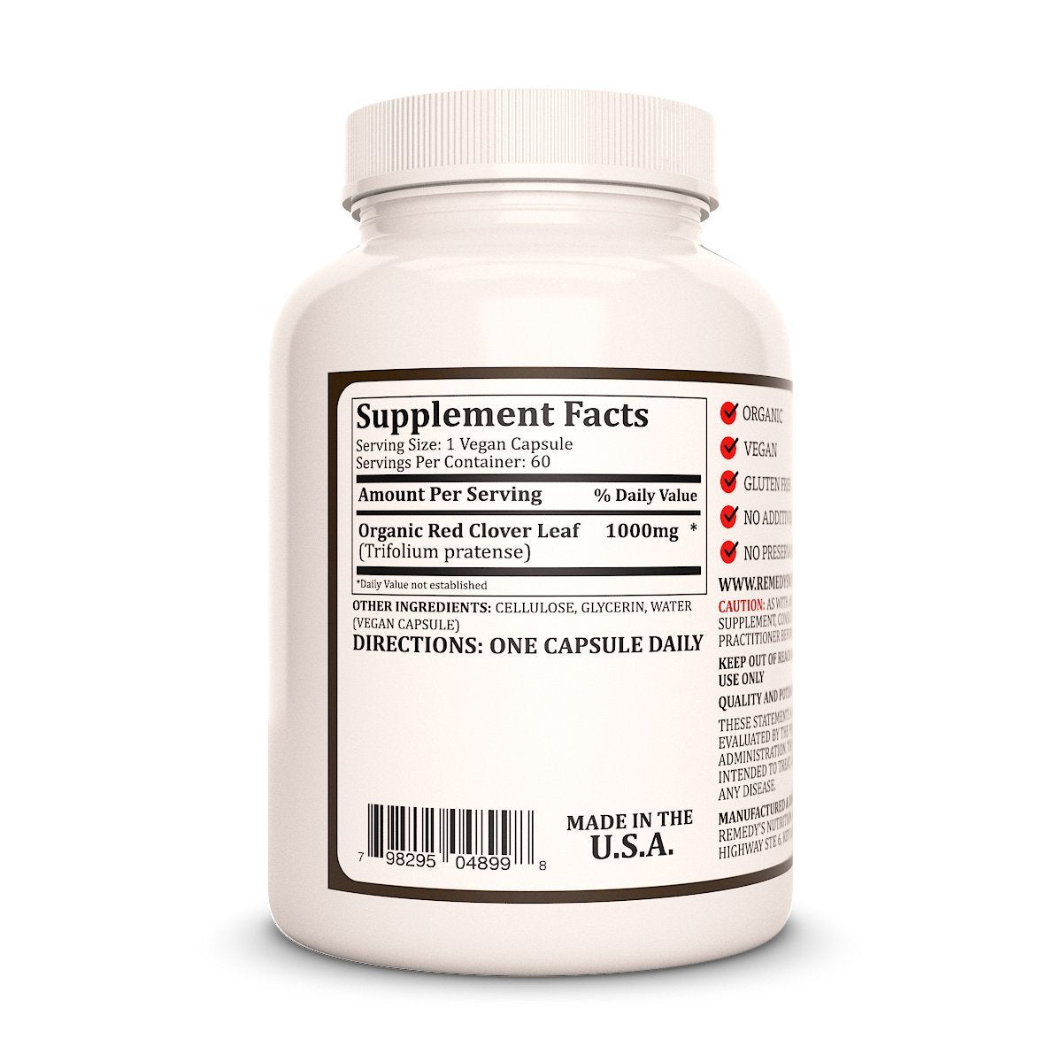 Remedy's Nutrition Red Clover Leaf 1000 mg - 60 Vegan Capsules - image 2