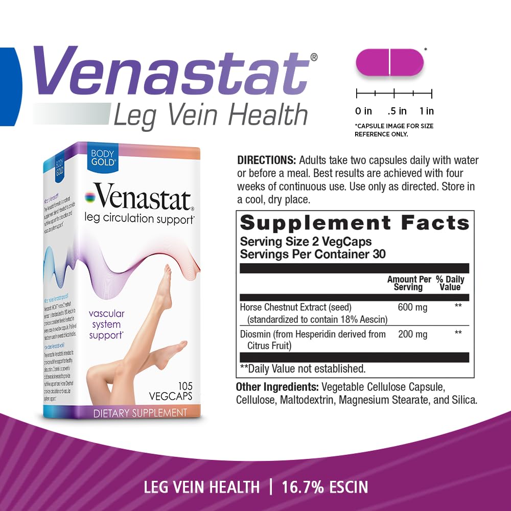 Body Gold Venastat Leg Vein Support Supplement - 105 Capsules - image 3