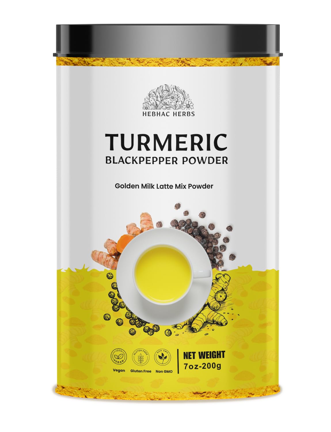 Hebhac Herbs Turmeric Curcumin Powder with Black Pepper - 200g
