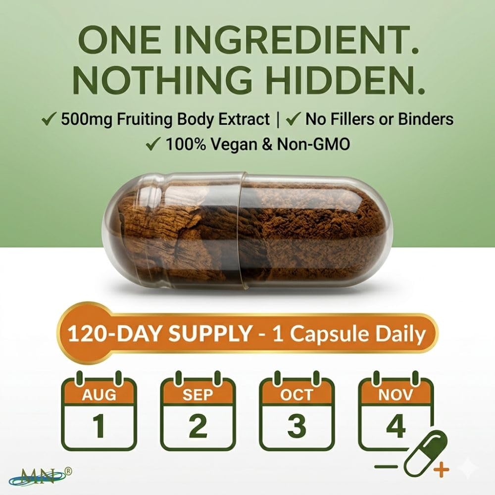 MN Mother Nature Tinder Mushroom Extract 500mg - 120 Vegan Capsules - image 3