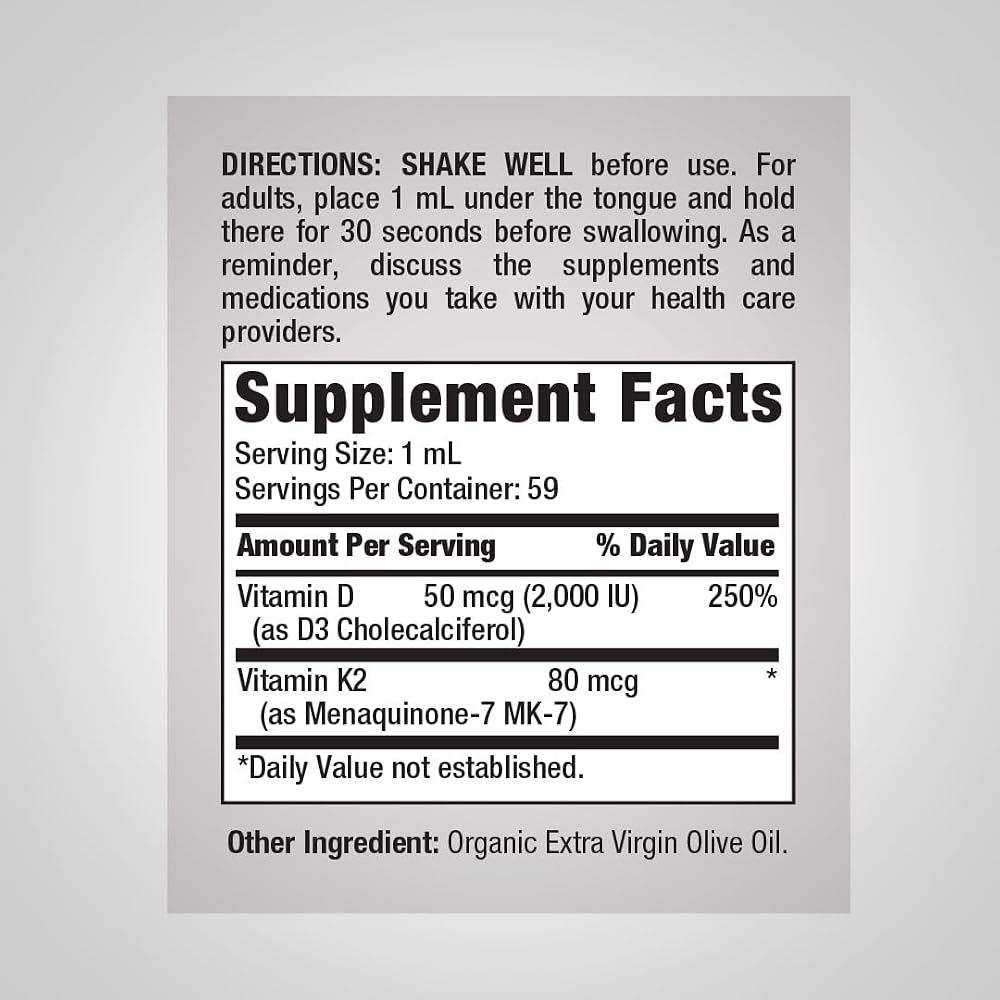 Piping Rock Vitamin D3 K2 Liquid Drops - 2 Fl Oz - image 2