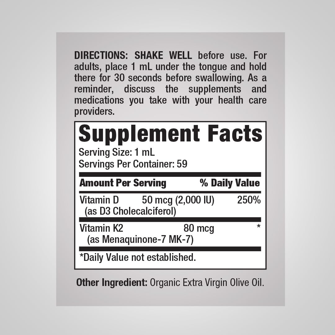 Piping Rock Vitamin D3 K2 Liquid Drops - 2 Fl Oz - image 2
